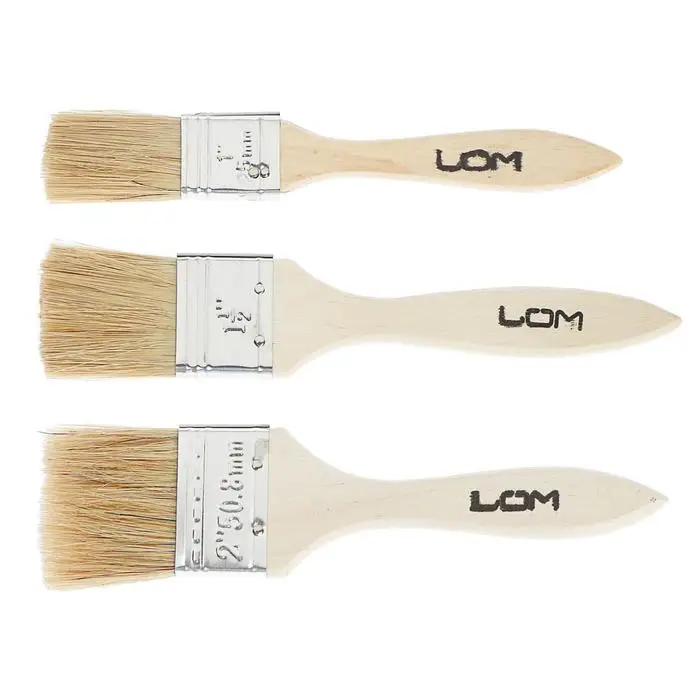 Набор кистей ЛОМ, натуральная щетина, деревянная рукоятка, 1-1.5-2", 25, 38, 50 мм