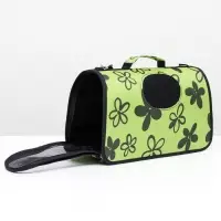 Сумка - переноска &laquo;Цветы&raquo;, размер S, 37.5&times;17&times;22 см, каркасная, зелёная