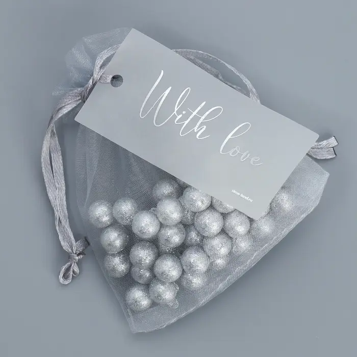 Мешочек подарочный органза серебро «От души», с шильдиком, 10 х 12 см +/- 1.5 см Мешочек подарочный органза серебро «От души», с шильдиком, 10 х 12 см +/- 1.5 см