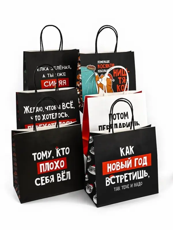 Набор пакетов подарочных новогодних &laquo;Так тебе и надо&raquo;, 6 шт., 22&times;22&times;11 см