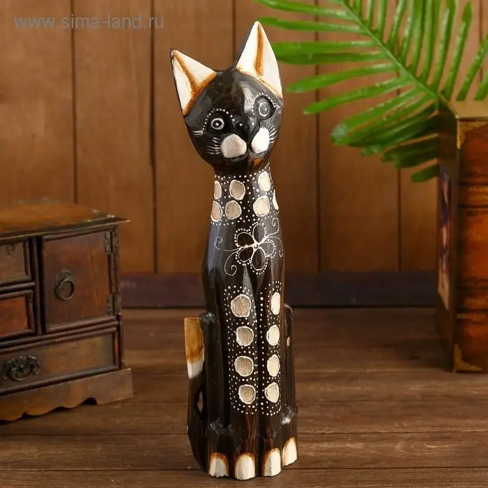 Сувенир дерево "Кошка с белыми ушками" 5,5х11х40 см