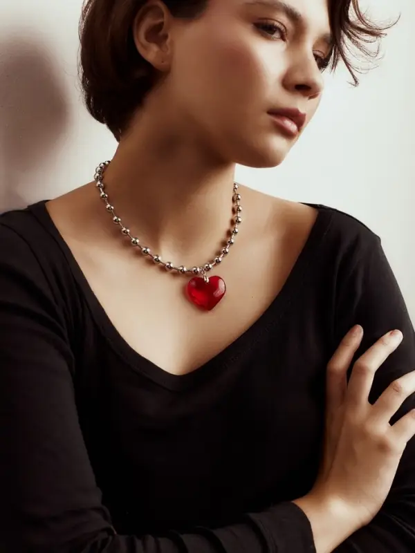 Кулон &laquo; Сердце&raquo; большое, красный в серебре, 40 см