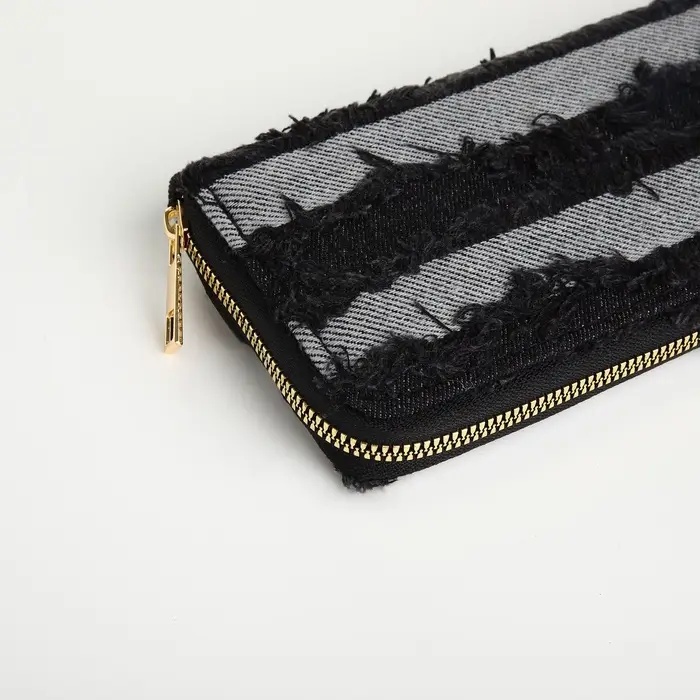 Кошелёк женский на молнии, 20&times;2&times;10 см, джинсовый, в полоску, чёрный