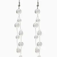Серьги на леске "Капля росы", веточка, цвет белый в серебре