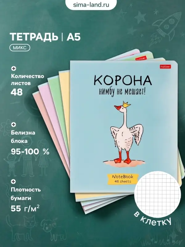 Тетрадь 48 листов в клетку &laquo;Гусь-веселюсь №1&raquo;, обложка мелованный картон, МИКС