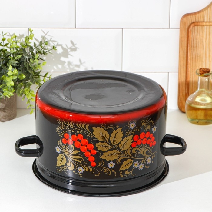 Кастрюля эмалированная «Рябина», 7 л, цвет черный Кастрюля эмалированная «Рябина», 7 л, цвет черный