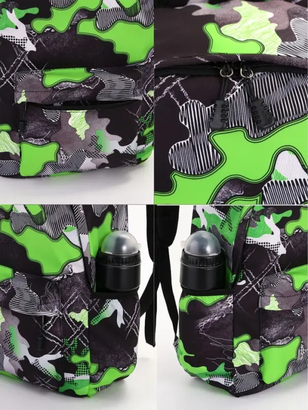 Рюкзак школьный на молнии, с карманами, с принтом, размер 30&times;13&times;42 см, зелёный