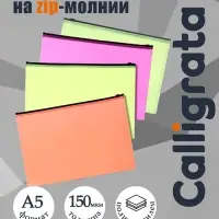 Набор папок-конверт на ZIP-молнии А5 Calligrata &laquo;Неон&raquo;, 150 мкм, 4 штуки, МИКС