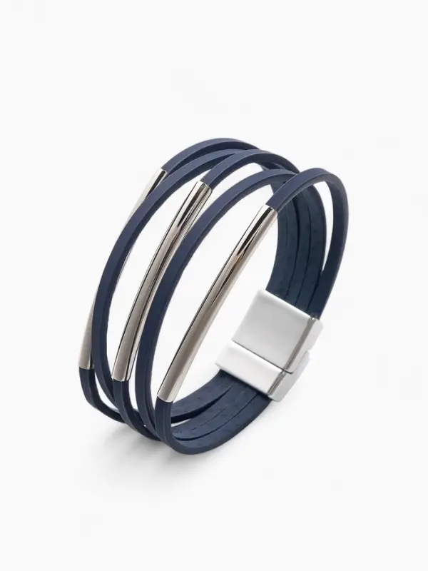 Браслет кожаный на магните &laquo;Три дуги&raquo;, L=18.5 см, синий