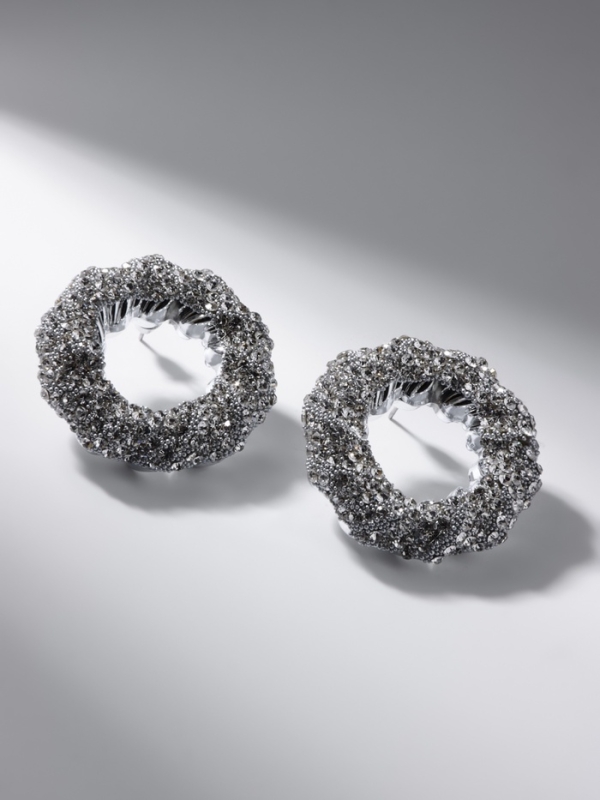 Серьги со стразами «Блеск» кольцо, белые в серебре