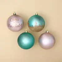 Новогодние шары ёлочные «Санта видел твой Инстаграм», пластик, d=8, 4 шт., цвет розовый, тиффани