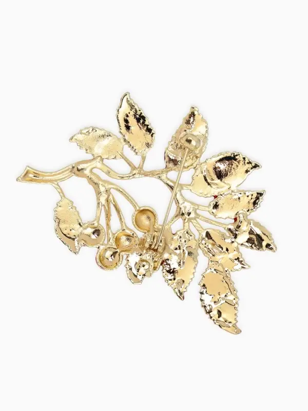 Брошь &laquo;Веточка Калины&raquo;, красно-коричневая в золоте
