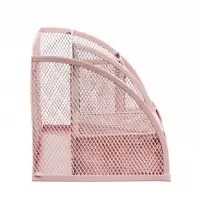 Подставка для канцелярских мелочей 7 отделений, сетка металл, розовая