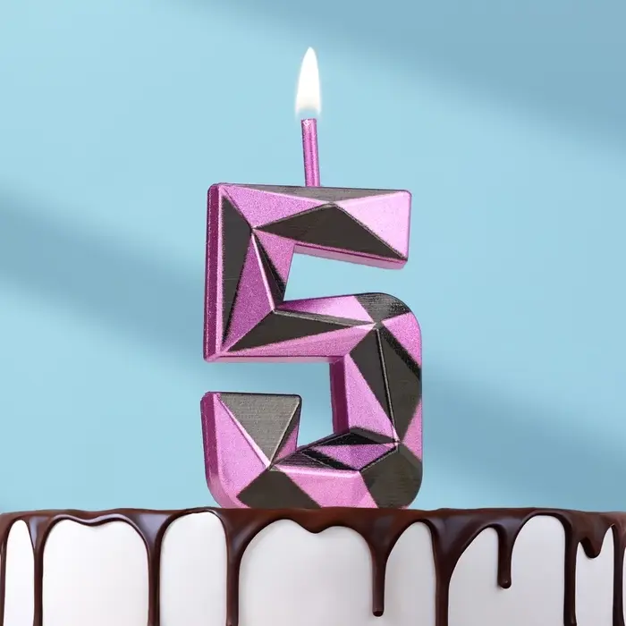Свеча для торта «Алмаз», цифра 5, фиолетовый металлик Свеча для торта «Алмаз», цифра 5, фиолетовый металлик