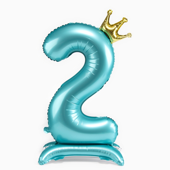 Шар фольгированный 42" &laquo;Цифра 2 с короной&raquo; на подставке, цвет голубой
