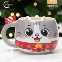 Кружка керамическая &laquo;Котик с подарком&raquo;, 400 мл