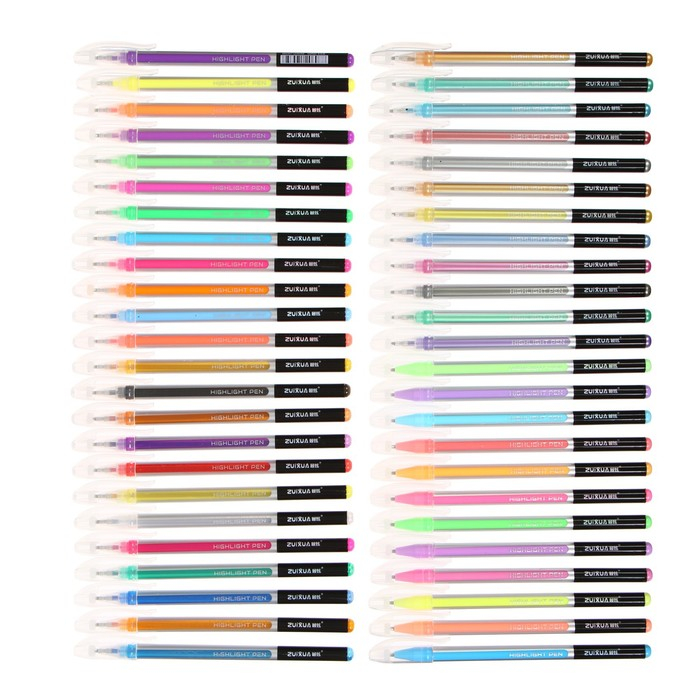 Набор гелевых ручек 48 цветов корпус серебро в полоску в цвет стержня, в блистере на кнопке Набор гелевых ручек 48 цветов корпус серебро в полоску в цвет стержня, в блистере на кнопке