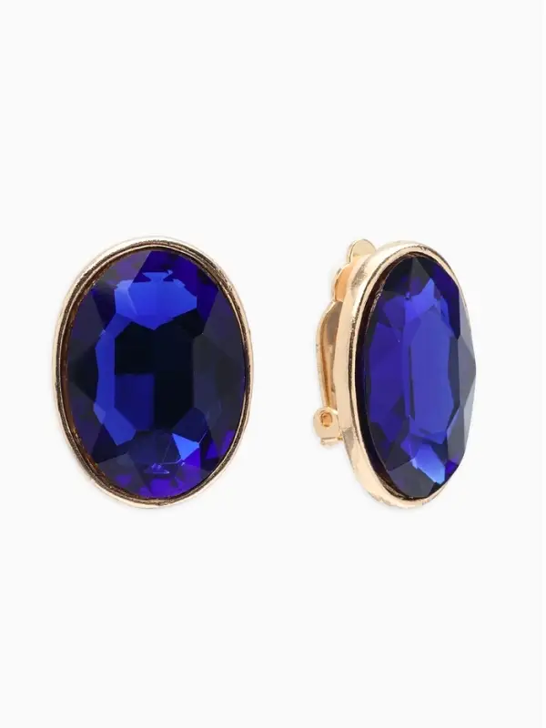 Серьги клипсы для ушей QF &laquo;Овал&raquo;, цвет золото, синий