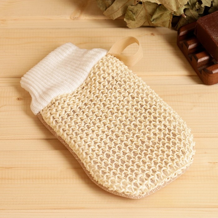 Мочалка - варежка массажная «Рукавица», сизаль, 22×13 см