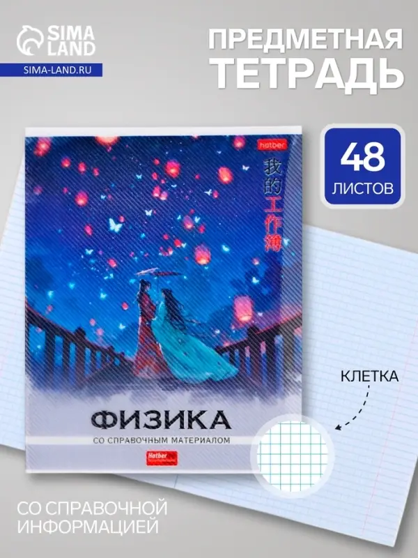 Предметная тетрадь по физике Hatber &laquo;Искусство Азии&raquo;, 48 листов, в клетку, со справочным материалом, пластиковая обложка с печатью