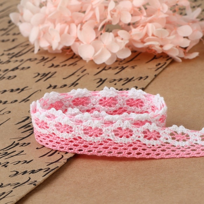 Кружево вязаное, 20 мм × 15 ± 1 м, цвет розовый/белый Кружево вязаное, 20 мм × 15 ± 1 м, цвет розовый/белый