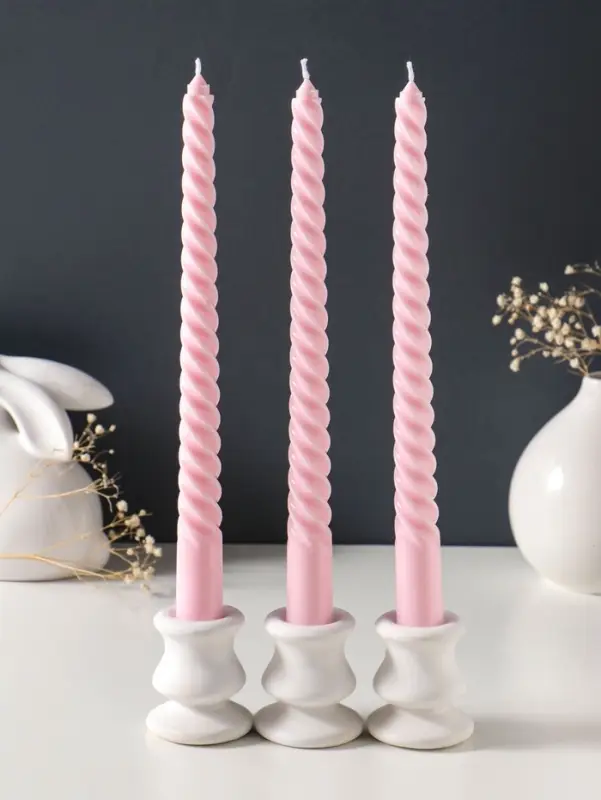 Набор свечей витых 25 см, 3 шт., 57 г, 5 ч, пастельно-розовый