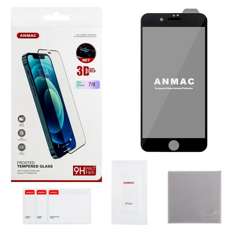 Защитное стекло для iPhone 7/8 черное ANMAC 3D матовое с сеточкой Арт. 1137228