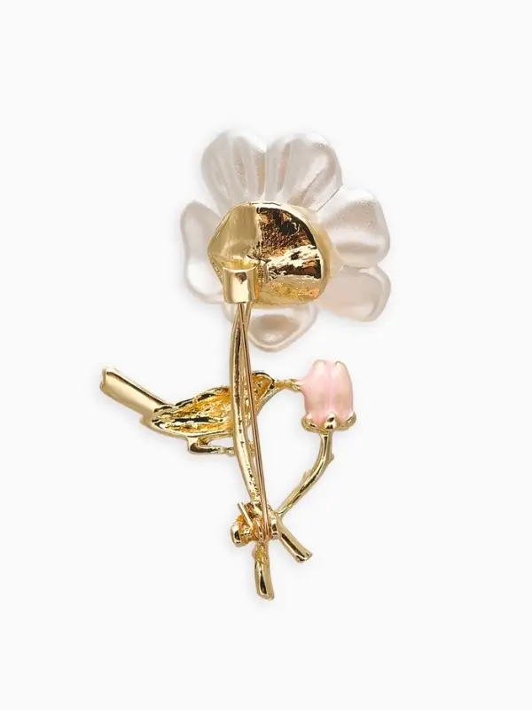 Брошь &laquo;Цветок с птичкой&raquo;, разноцветная в золоте