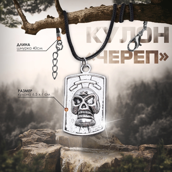 Кулон мужской «Череп», цвет чернёное серебро на чёрном шнурке, 40 см Кулон мужской «Череп», цвет чернёное серебро на чёрном шнурке, 40 см
