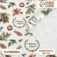 Бумага упаковочная новогодняя &laquo;Шишки&raquo;, глянец, 80 г/м&sup2;, 70&times;100 см