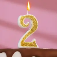 Свеча для торта с блестками «Цифра 2», золотая, 5.2 см