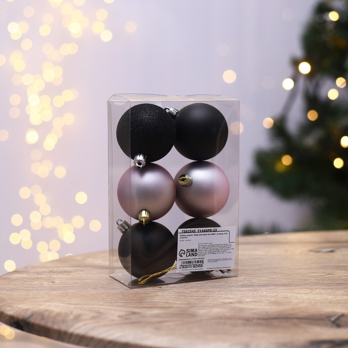 Шары ёлочные новогодние «Беру все вино на себя», на Новый год, пластик, d=6, 6 шт., цвет чёрный и нежно - розовый Шары ёлочные новогодние «Беру все вино на себя», на Новый год, пластик, d=6, 6 шт., цвет чёрный и нежно - розовый