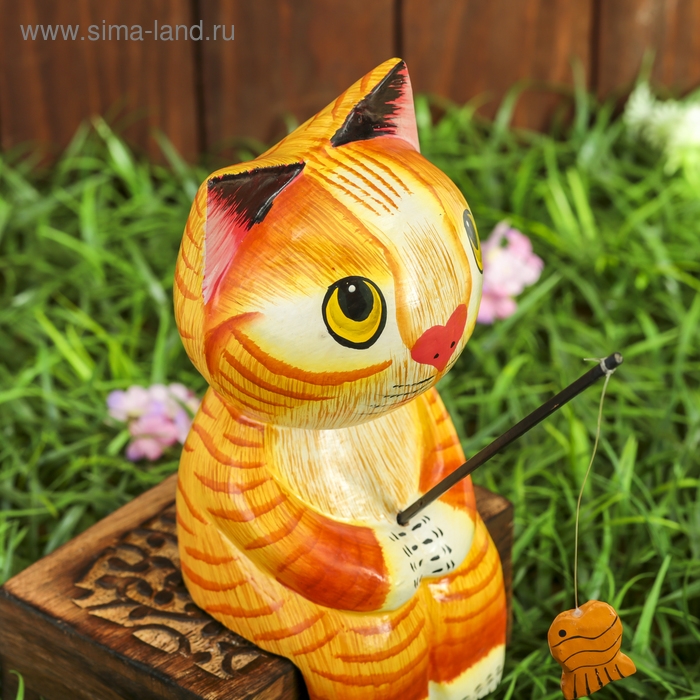 Сувенир дерево Сувенир дерево "Котёнок рыбак" жёлтый 9х9х20 см