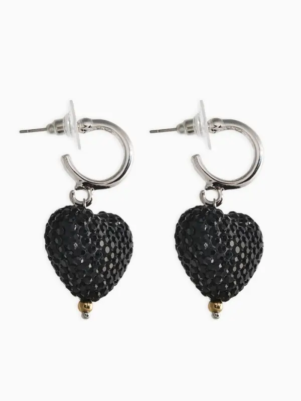 Серьги "Сияние вечера" сердце, цвет чёрный в серебре