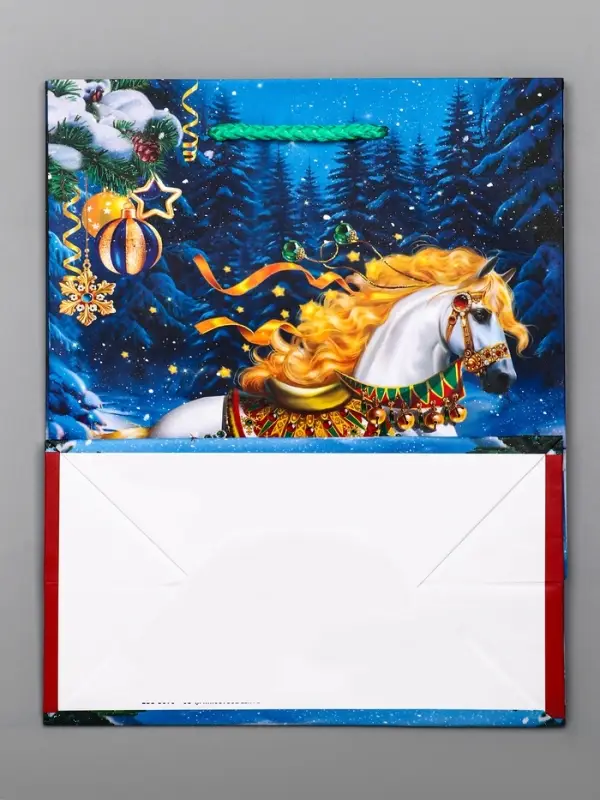 Пакет подарочный новогодний ламинированный, «Новогодний конь» , 18×10×22.3 см