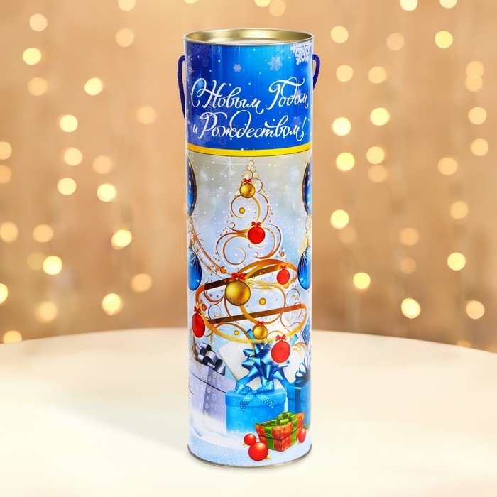 Новый год. Подарочная коробка, тубус «Синие шары» 99х340мм. Новый год. Подарочная коробка, тубус «Синие шары» 99х340мм.