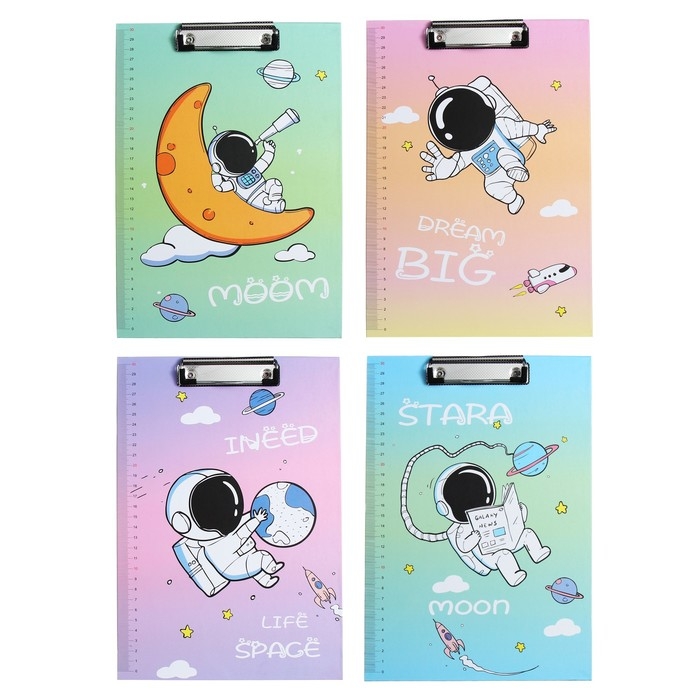 Планшет с прижимом формат А4 картон Планшет с прижимом формат А4 картон "Космонавт", МИКС