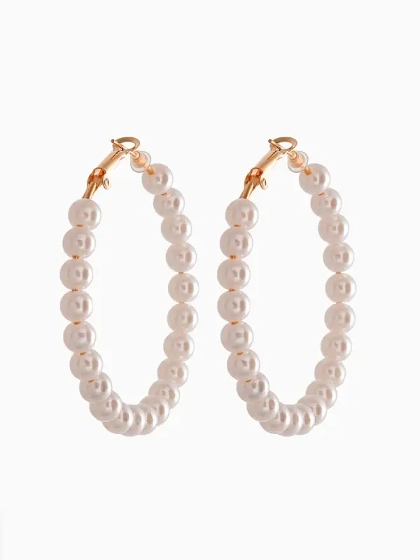 Серьги кольца с жемчугом QF &laquo;Нежность жемчуга&raquo;, d=5.5 см, белые в золоте