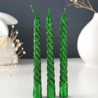 Набор свечей витых, 1.5&times;15 см, 3 шт., зелёный блистер