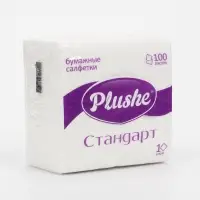 Салфетки бумажные Plushe Standart, 1 слой, 24&times;24 см, 100 шт., белые