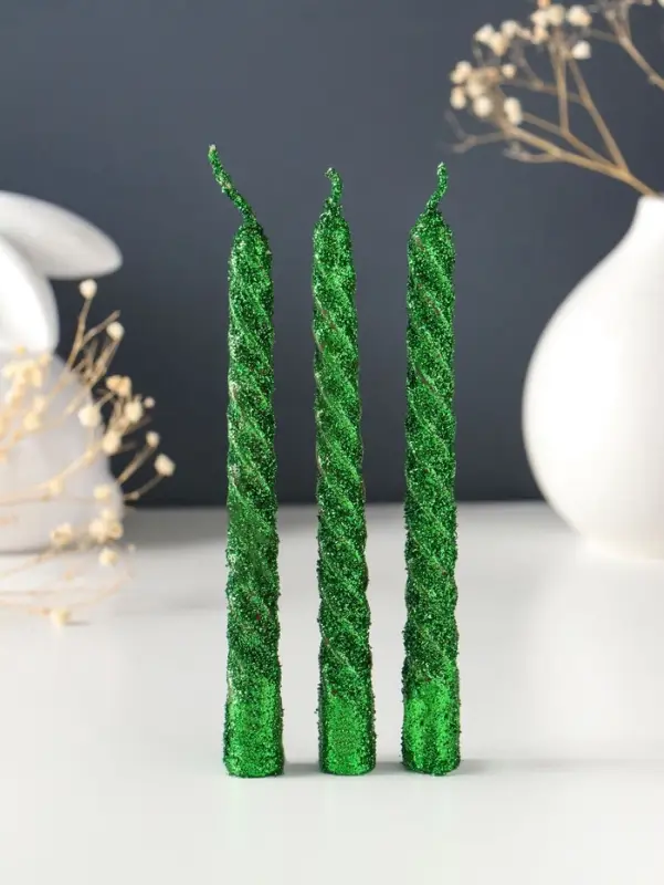 Набор свечей витых, 1.5&times;15 см, 3 шт., зелёный блистер