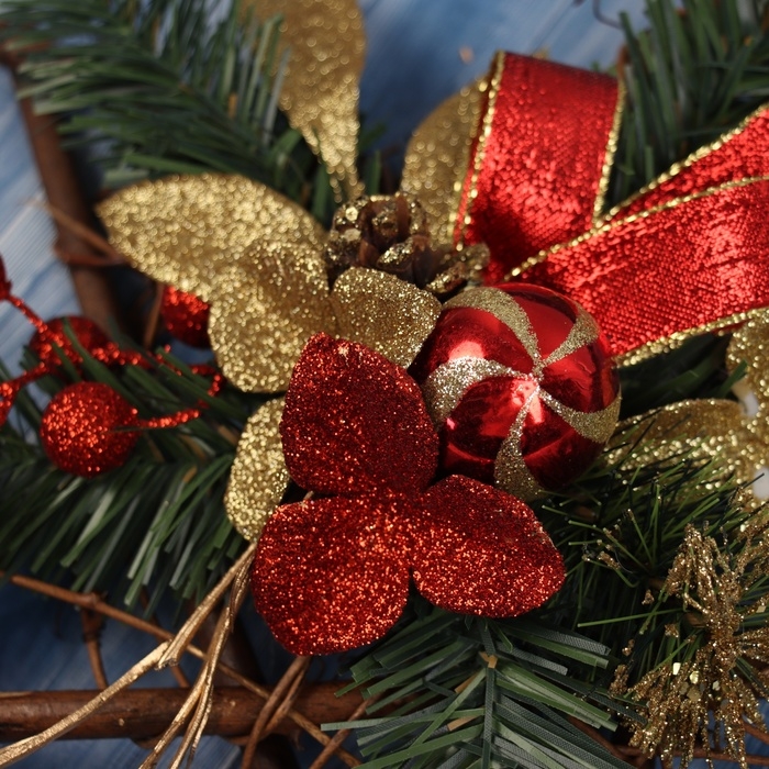 Украшение ёлочное  Украшение ёлочное "Цветочное на звезде" 30х30 см