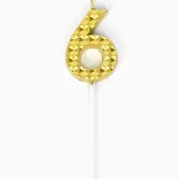 Свеча для торта &laquo;Элемент&raquo;, цифра "6" золотая