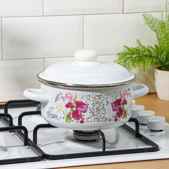 Кастрюля эмалированная «Мозаика», 2 л, индукция, цвет белый Кастрюля эмалированная «Мозаика», 2 л, индукция, цвет белый