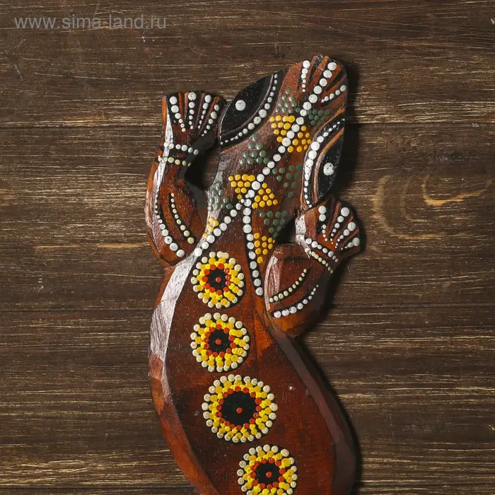 Панно настенное  Панно настенное "Геккон с цветочным узором" дерево 1x12x50 см