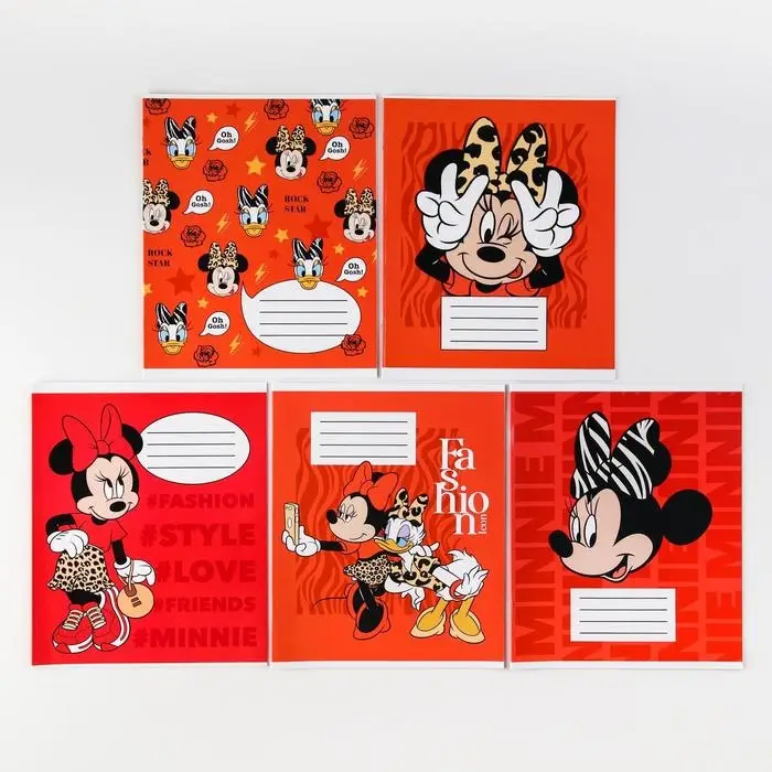 Тетрадь в клетку 12 листов, 5 видов МИКС, обложка мелованный картон, &laquo;Минни Маус&raquo;