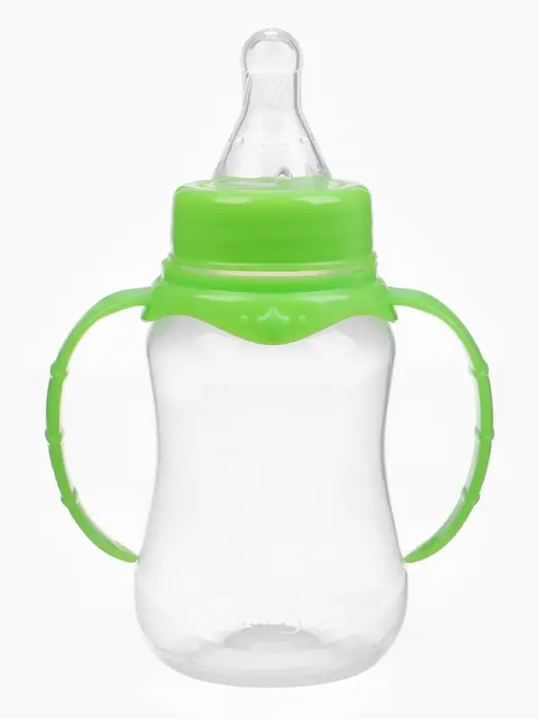 Бутылочка для кормления M&B, классическое горло, с ручками, от 0 мес., 150 мл., приталенная, зелёный