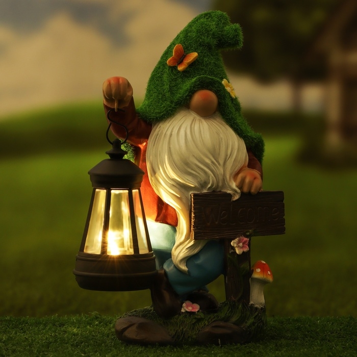 Садовый фонарь  Садовый фонарь "Гном Welcome" 9х15х25см