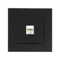 Розетка компьютерная TOT Glossy Glass, стекло, скрытая, одноместная, чёрная