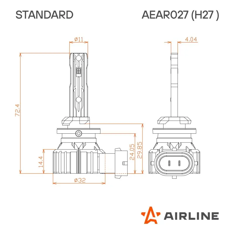Лампа светодиод. H27 STANDARD, 17Вт, 4000Лм (2000Лм x 2), 6000К, 12В, кмпл. 2 шт.